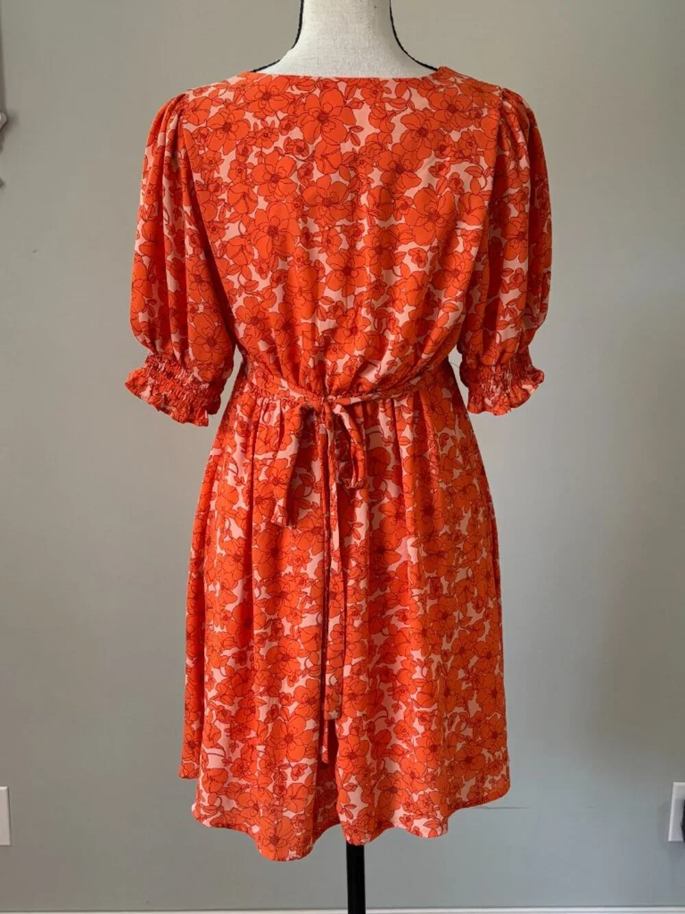 Sienna Sky Orange Floral Puff Sleeve Mini Dress Small Like New - Picture 3 of 6